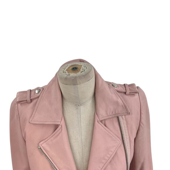 Dylan Gray Leather Moto Jacket Blush Pink Zip Front Size XS - Picture 2 of 16